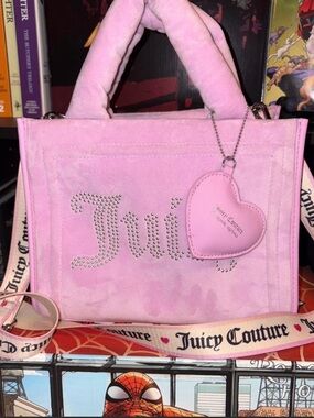 Juicy Couture Pink Suede Tote with Heart Charm Accent
